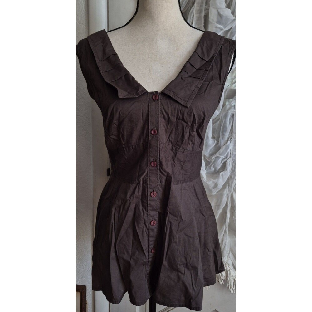 Anthropologie Odille Brown Sleeveless Ruffle Top Blouse Dressy Sz 6